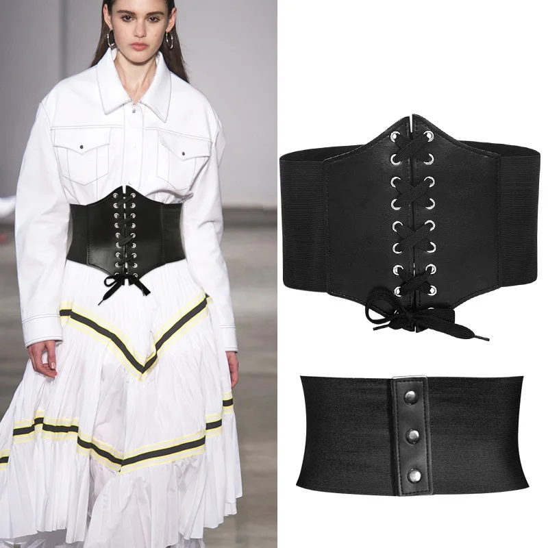 Лидер продаж, Женский корсет, широкий пояс из искусственной кожи, пояс для похудения, эластичный пояс для платья