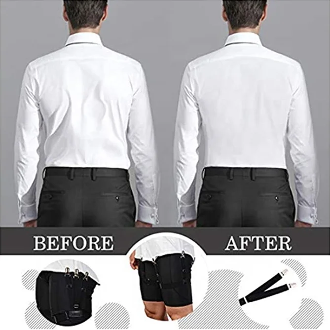 Mens Shirt Stays Adjustable Elastic Garter Shirts Holder with Non-slip Locking Clamps