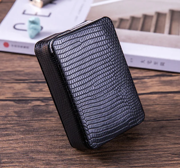 Wholesale Top Quality Reusable Black PU Leather Soft Whole Pack Cigarette Capacity Cigarette Case Portable Cigarette Box
