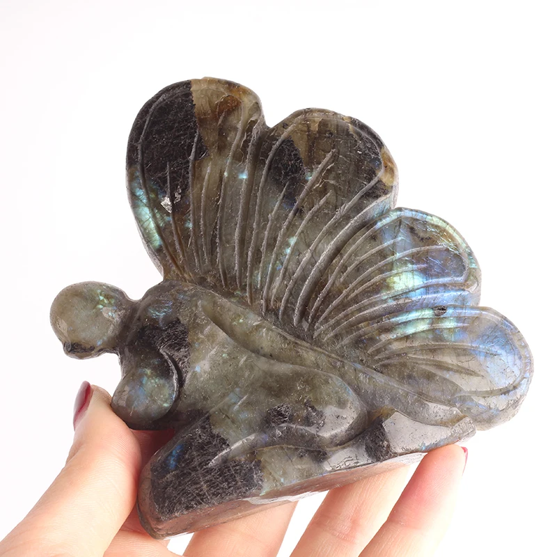 hot sale nature rainbow labradorite quartz fairy butterfly crystal carving healing for home decoration