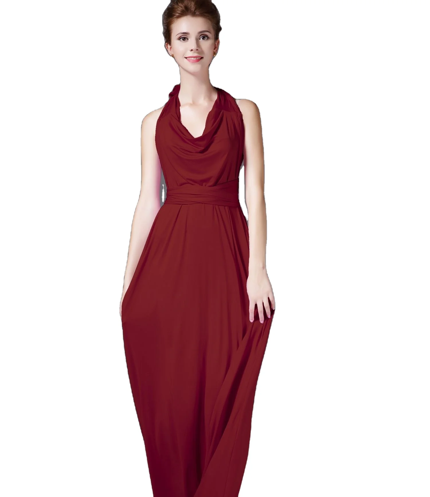 2021 Amazon new style three-quarter sleeve open back long dress sexy tie evening dress Vestidos beauty party dress