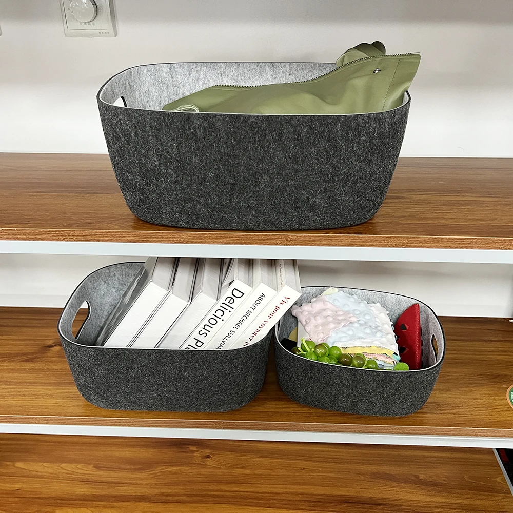 Custom 3 size Storage Basket 2 tone Felt Open Storage Bins Desk Organize bin Shelf storage box