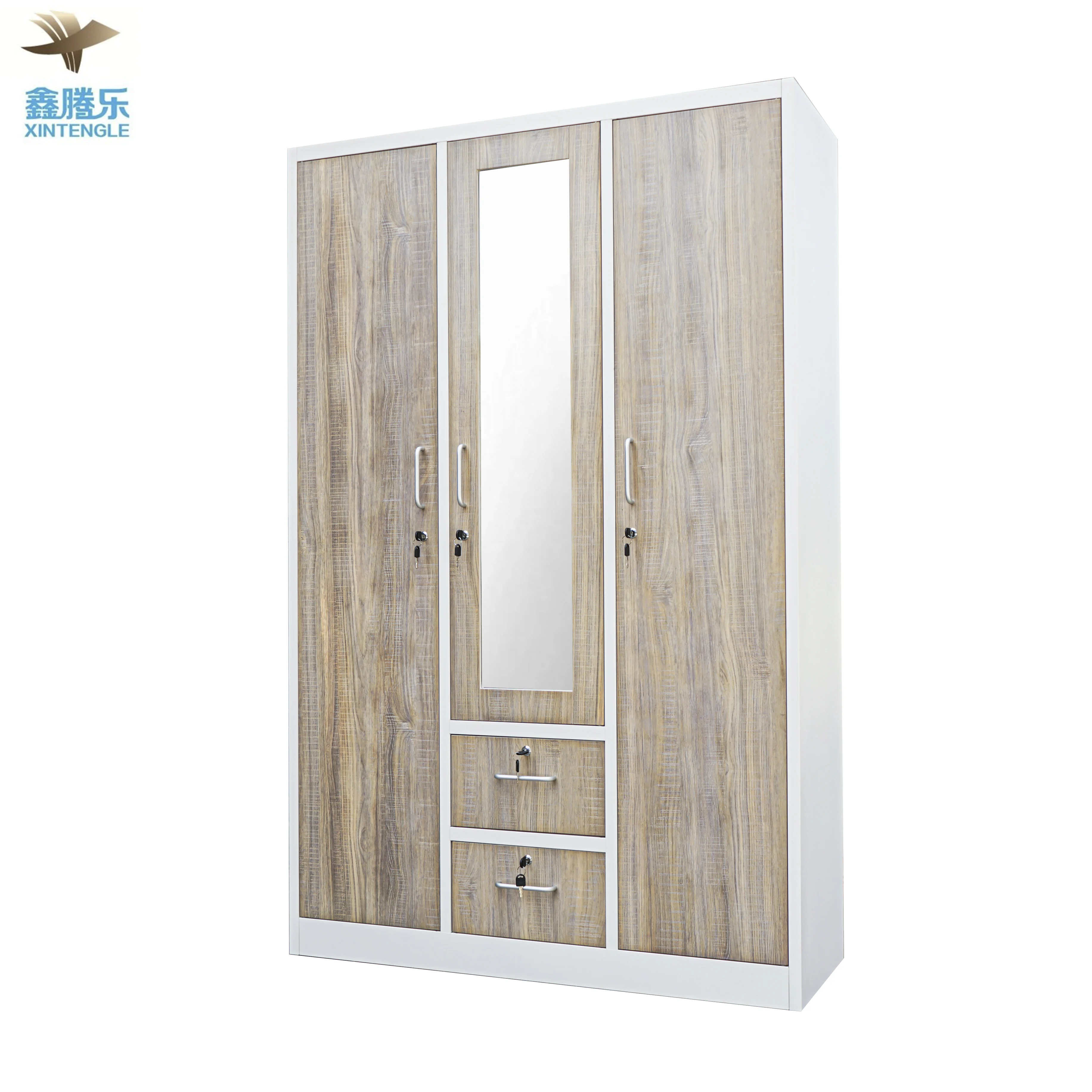 Wardrobe Country House Style 3 doors - Multifunctional Door Cabinet with Mirrored Door