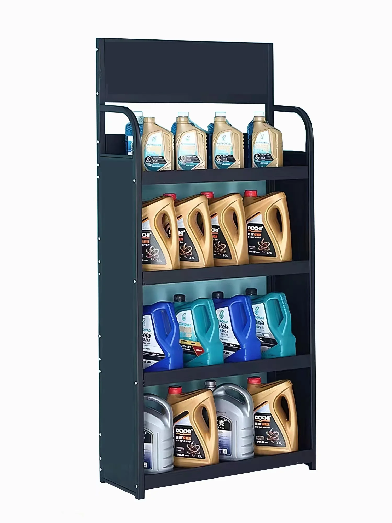 Lubricating Motor Oil Floor Standing Car Battery Display Rack Gas Station Metal Engine Shelf