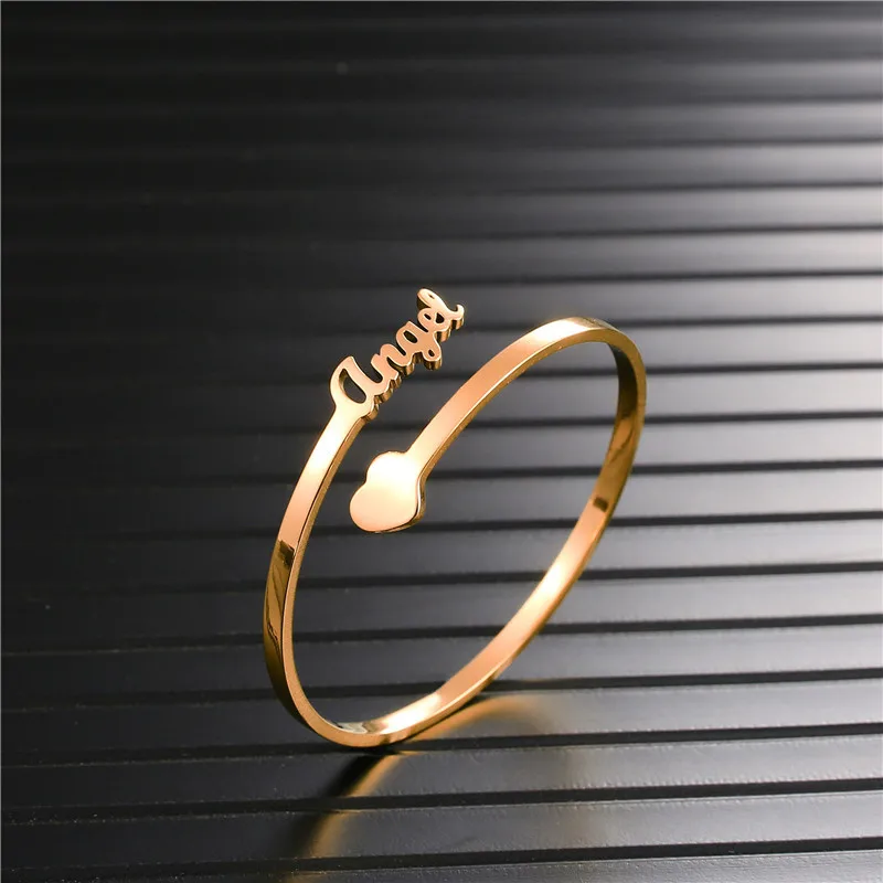 Gold Plated Custom Heart Name Ring Jewelry Personalized Stainless Steel Fashion Adjustable Nameplate Letter Finger Ring