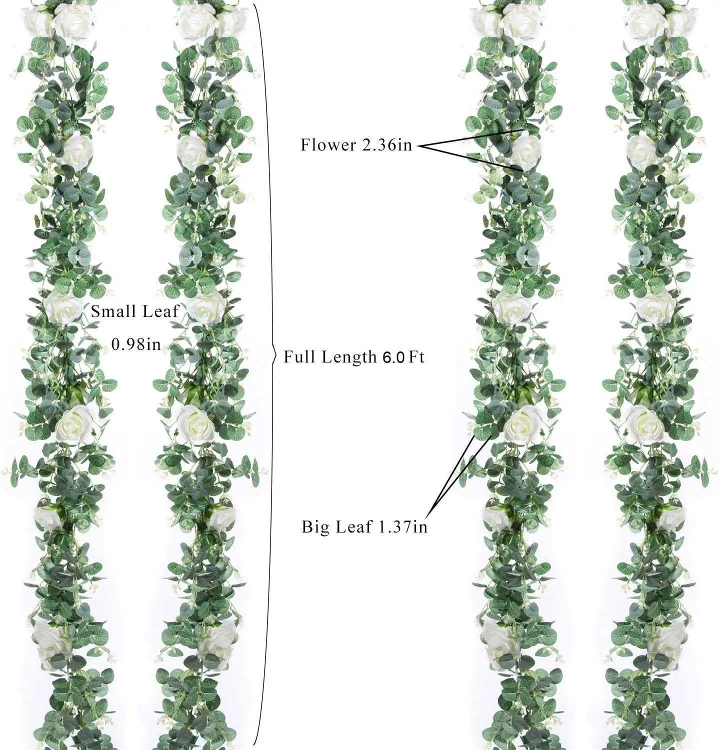 Artificial Eucalyptus Garland with White Roses - Flower Garland - Great for Wedding Backdrop Wall Kitchen Wedding Dinner Decor