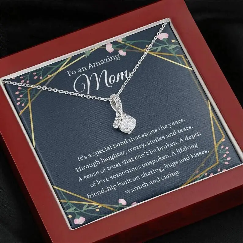 Wholesale Stainless Steel Link Chain Titanium Mothers Day Card Diamond Necklace for Mom Gift with Gift Box