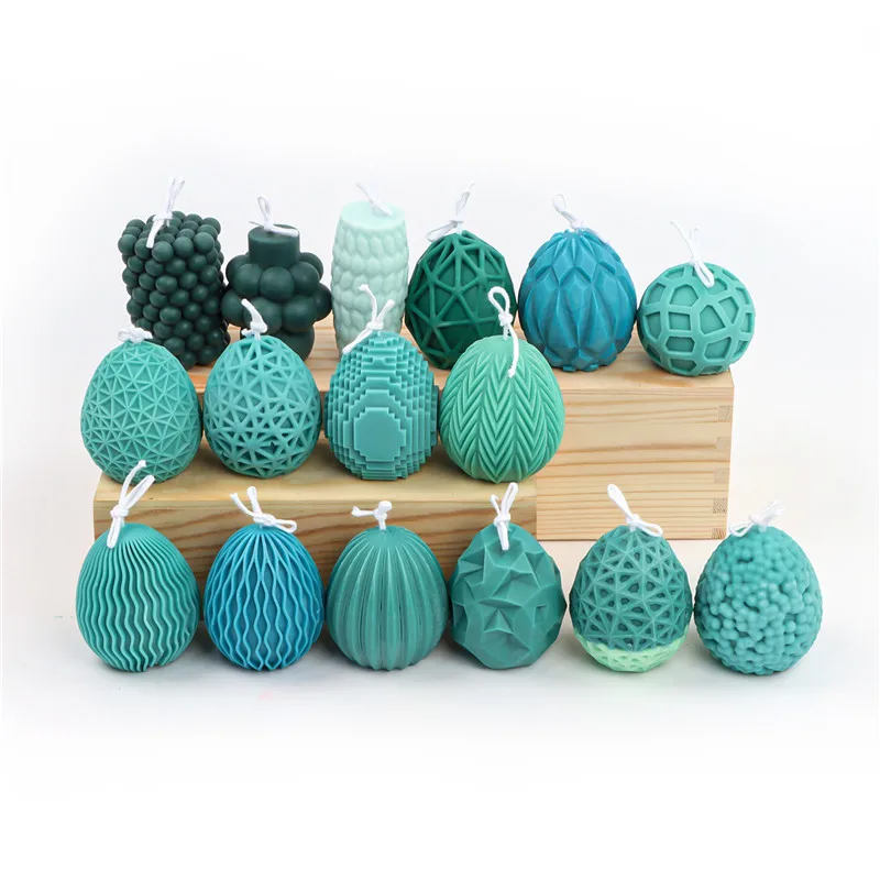 DIY 3D 16 Shapes Wave Mesh Easter Egg Candle Mold Mould Christmas Big Bubble Silicone Mold Candle Mousse Cake Mold