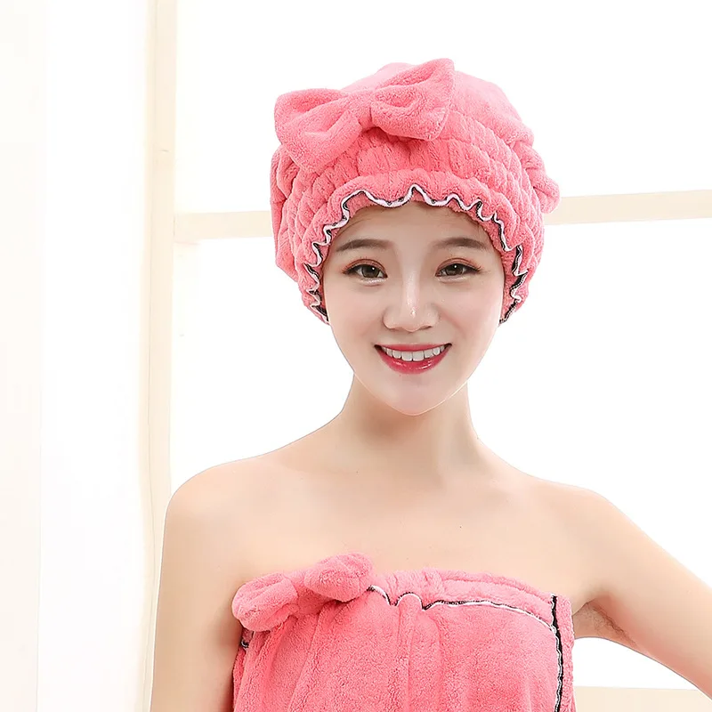 Dry Hair Cap cute bow lace princess bath cap hair drying turban rapid hair drying towel Shower  bath cap  wrap