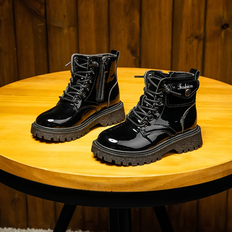 Kids Autumn Boots Fashionable Children Shoes Wholesale British Style of Girls Black vintage Martin Boots Zip Rubber Casual Shoes