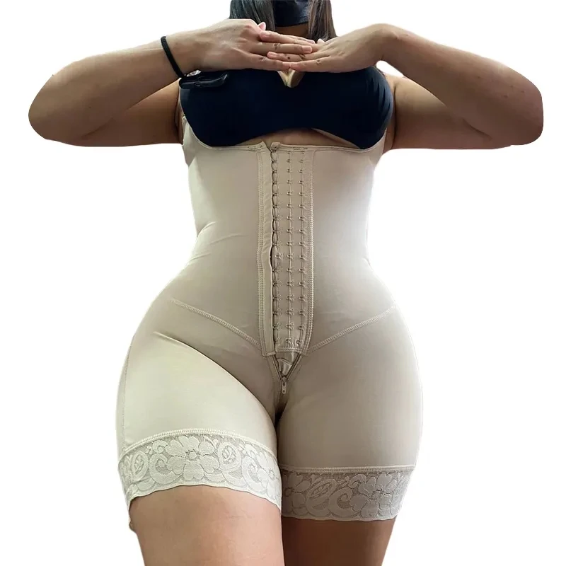 Fajas High Compression Tummy Control Shapewear Logo Post Surgery Body Shaper 3 Rows of Hooks Bodysuit