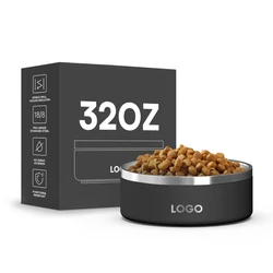 32oz 64 oz Stainless Steel Pet Bowl Metal Insulated Dog Bowls Double Wall Cats Food Water Dish Feeding Bowl