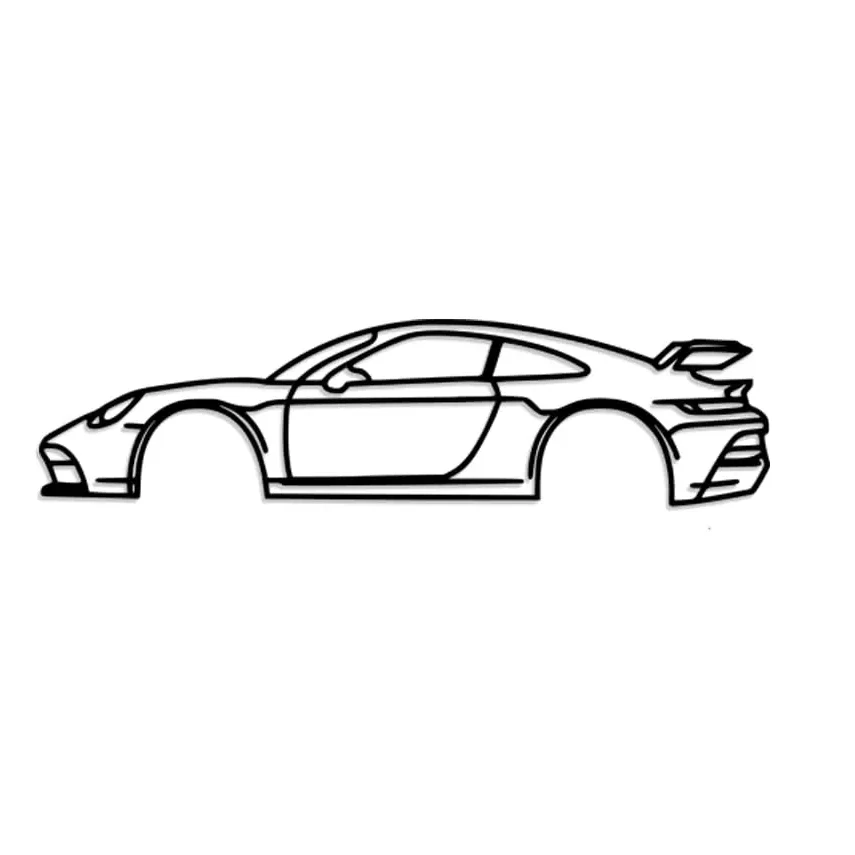 Sports Car Metal Wall Art - Automotive Silhouette Decoration - Minimalist Sculpture for Garage, Man Cave or Bedroom - Indoor/Out