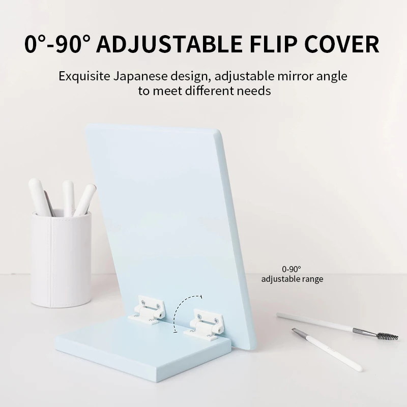 Natural Wood Blue Foldable Makeup Vanity Mirrors Table Standing Mirror For Makeup