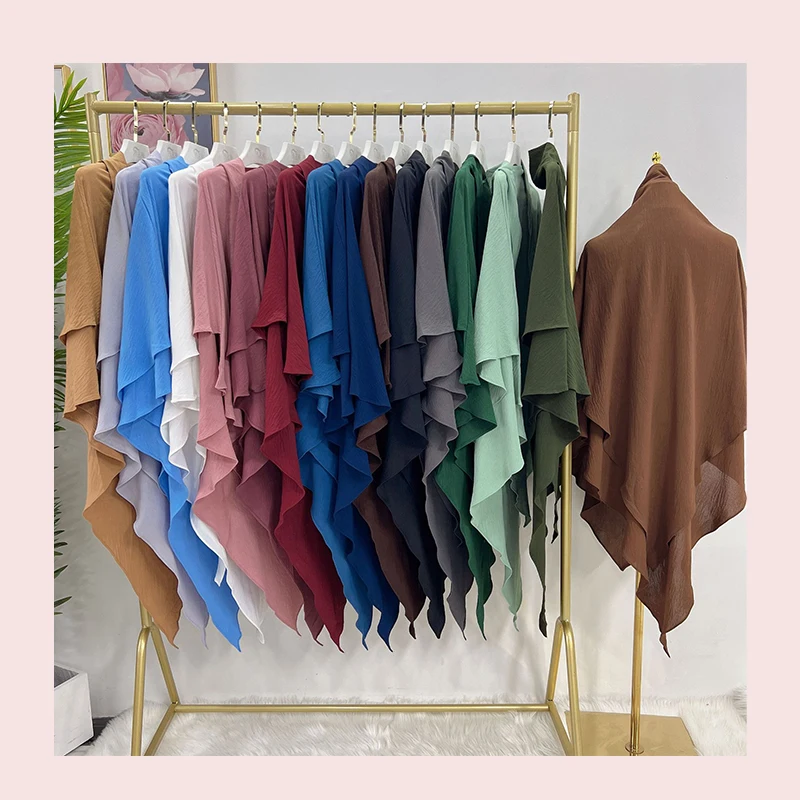 Khimar Jazz Crepe Two Layer High Quality Muslim Modest Fashion Prayer Long Hijab Wholesale Islamic Clothing 2 Voiles Khimar