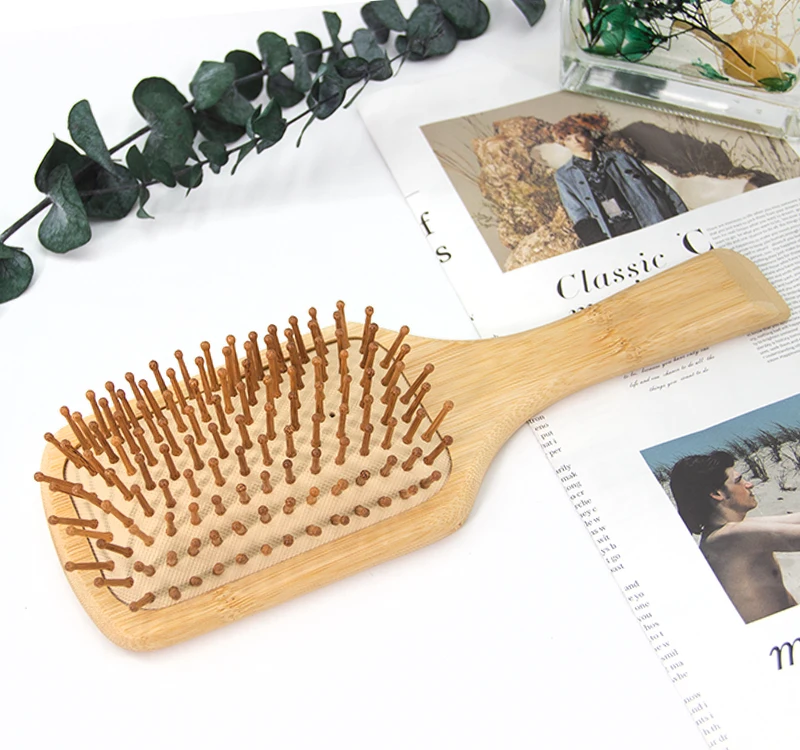 Wholesale Massage Scalp Paddle Hair Brush Private Label Air Cushion Wooden Handle Paddle Brush