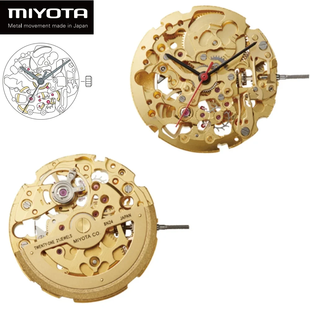 21 Jewels Original Japan Miyota Skeleton Automatic Mechanical 8n24 Movement