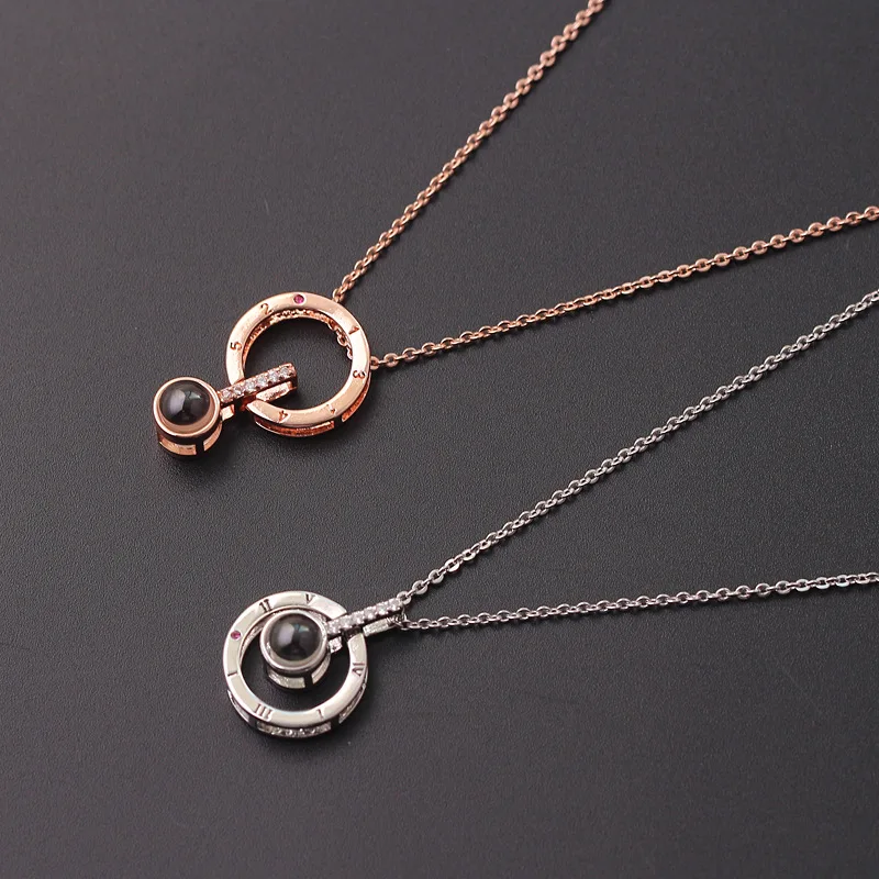 
One hundred kinds of 100 languages I love you necklace Love memory projection necklace female copper necklace jewelry ring 
