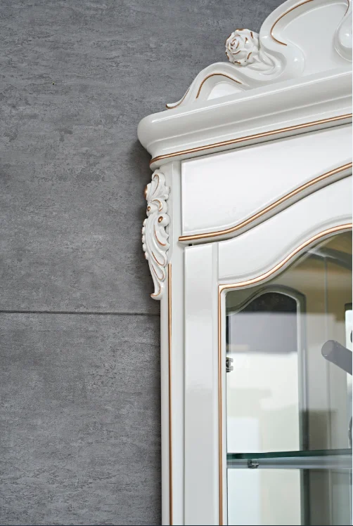 Classic Antique Chic Furniture Glass Wine Bar Cabinet French Style White Corner Cabinets