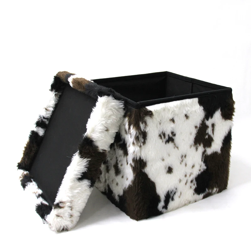 
Factory customized faux fur fabric cube foldable storage chair for bedroom decoration new style sitting stools 