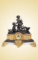 Antique Imitated French Boys shooting arrow on the  Mechanical Brass  Clock Marble Base