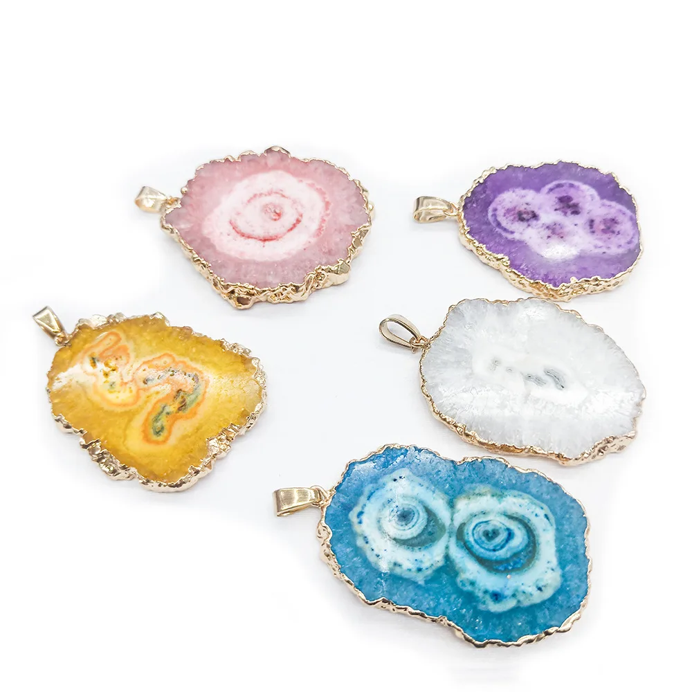 High Quality Natural Rough Crystal Healing Sun Flower Agate Geode Raw Gemstone Jewelry Irregular Exotic Charm Necklace Pendant