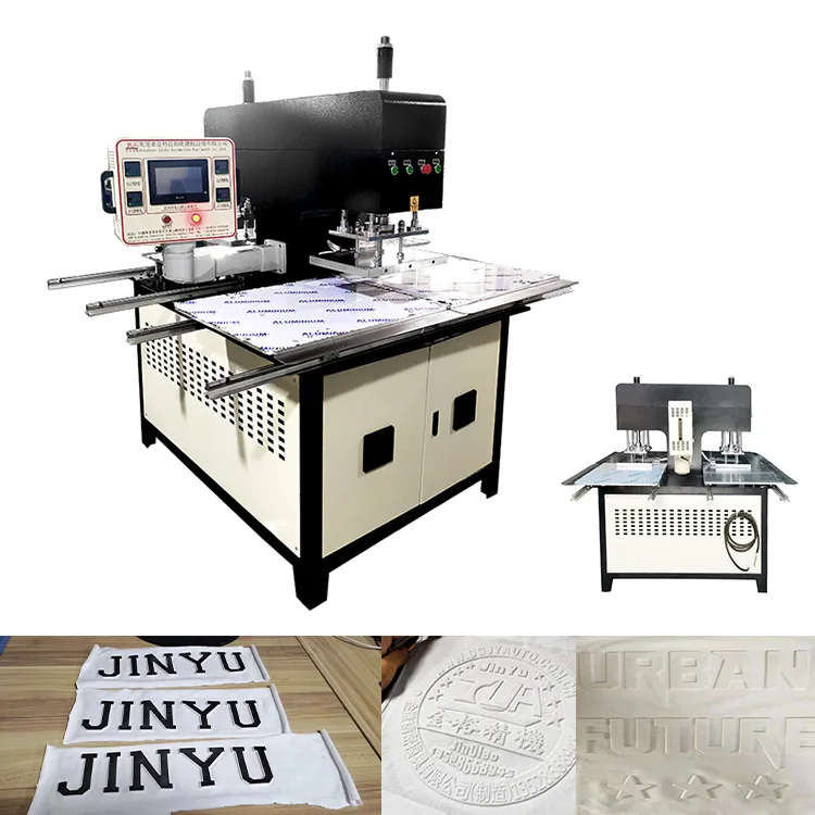 3D flat plate embossing machine double head station PLC automatic fabric sportswear shoe hat rubber logo printing machine