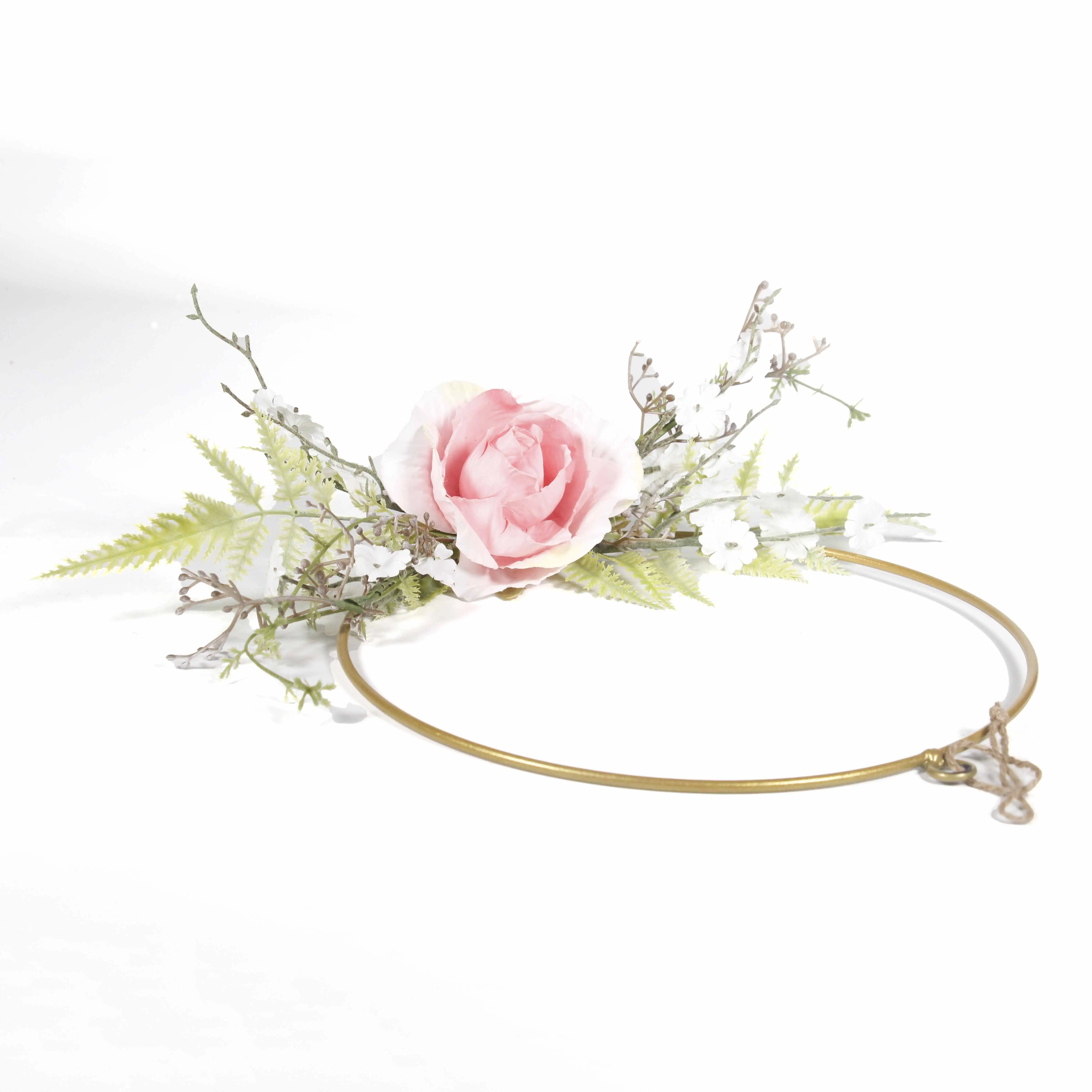 Wholesale Holiday Festival Wedding Artificial Flower Hoop Wreath Metal Hoop Garland Hanging for Front Door Backdrop Wall Rose