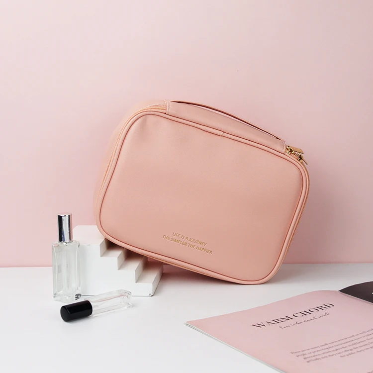 Pure Color Customized Logo Travel Wash Bags Makeup Bag Pink Toiletries Pouch Bag