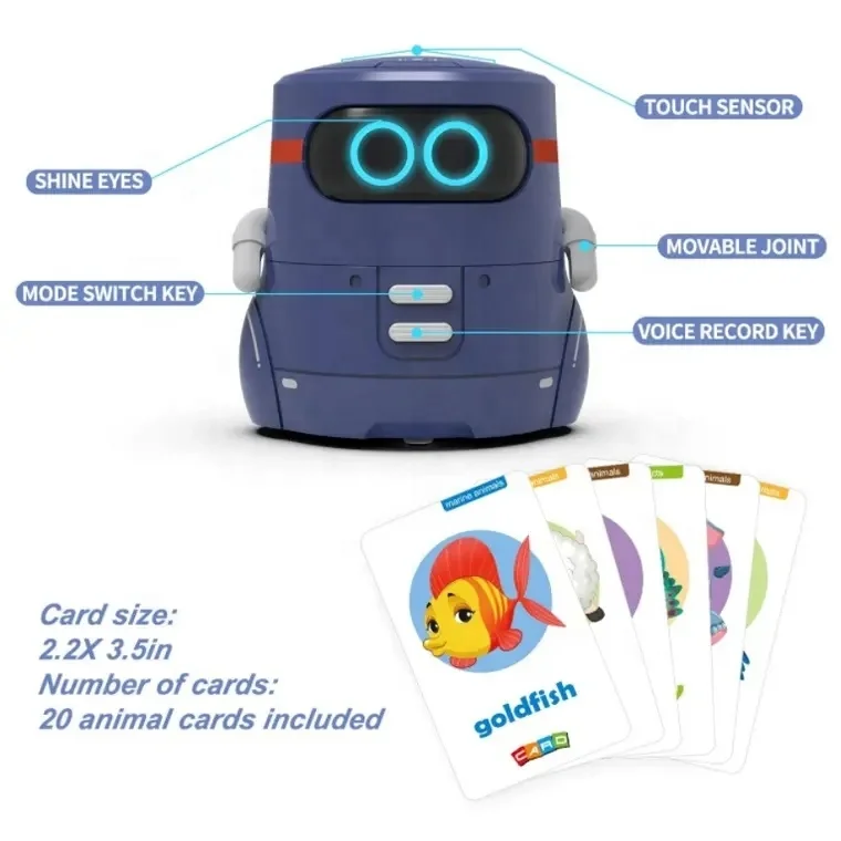 Electric Intelligent Mini Inductive Robot Interaction Guessing Animal Card Game Dancing Robot B/O Robot Toys For Kids