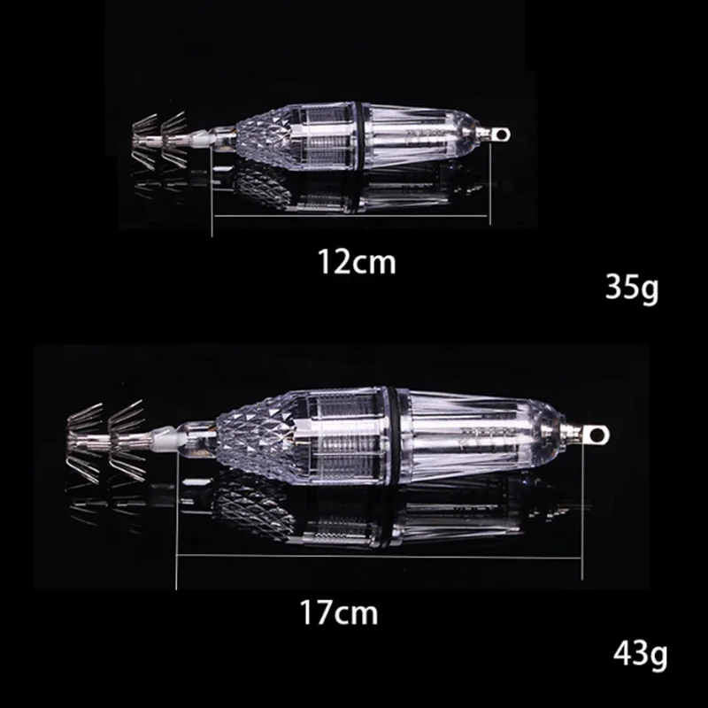 12cm 17cm Waterproof Night Fishing Tackle Colorful Plastic Fishing Tackle LED Squid Fishing Light With Octopus Hooks