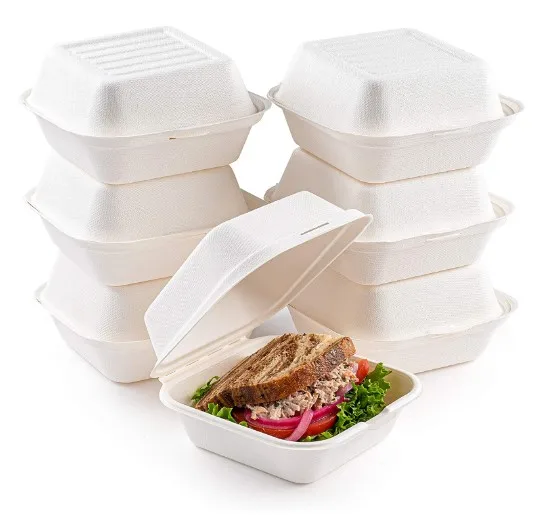 Biodegradable disposable Sugarcane Bagasse Hamburger sandwich paper box restaurant tableware dinner set