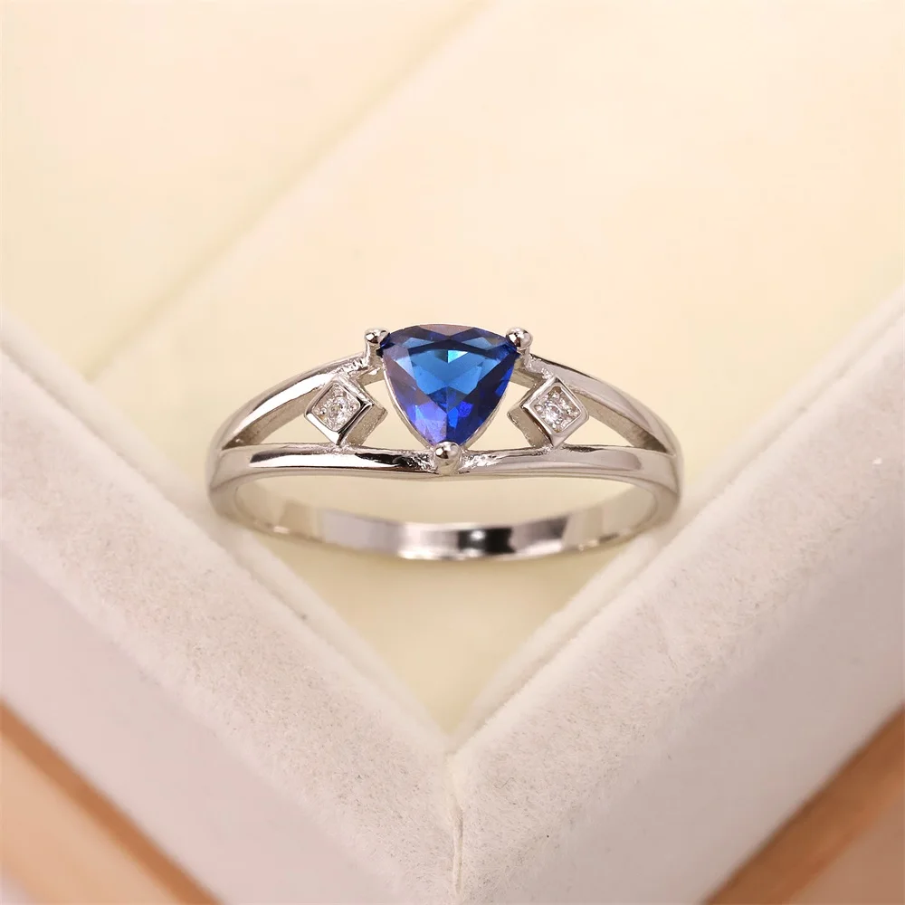 
Yalibaojewelry s925 Серебряное кольцо двойной треугольник Роскошный Королевский синий сапфир для женщин кольцо ювелирные изделия свадебный подарок 