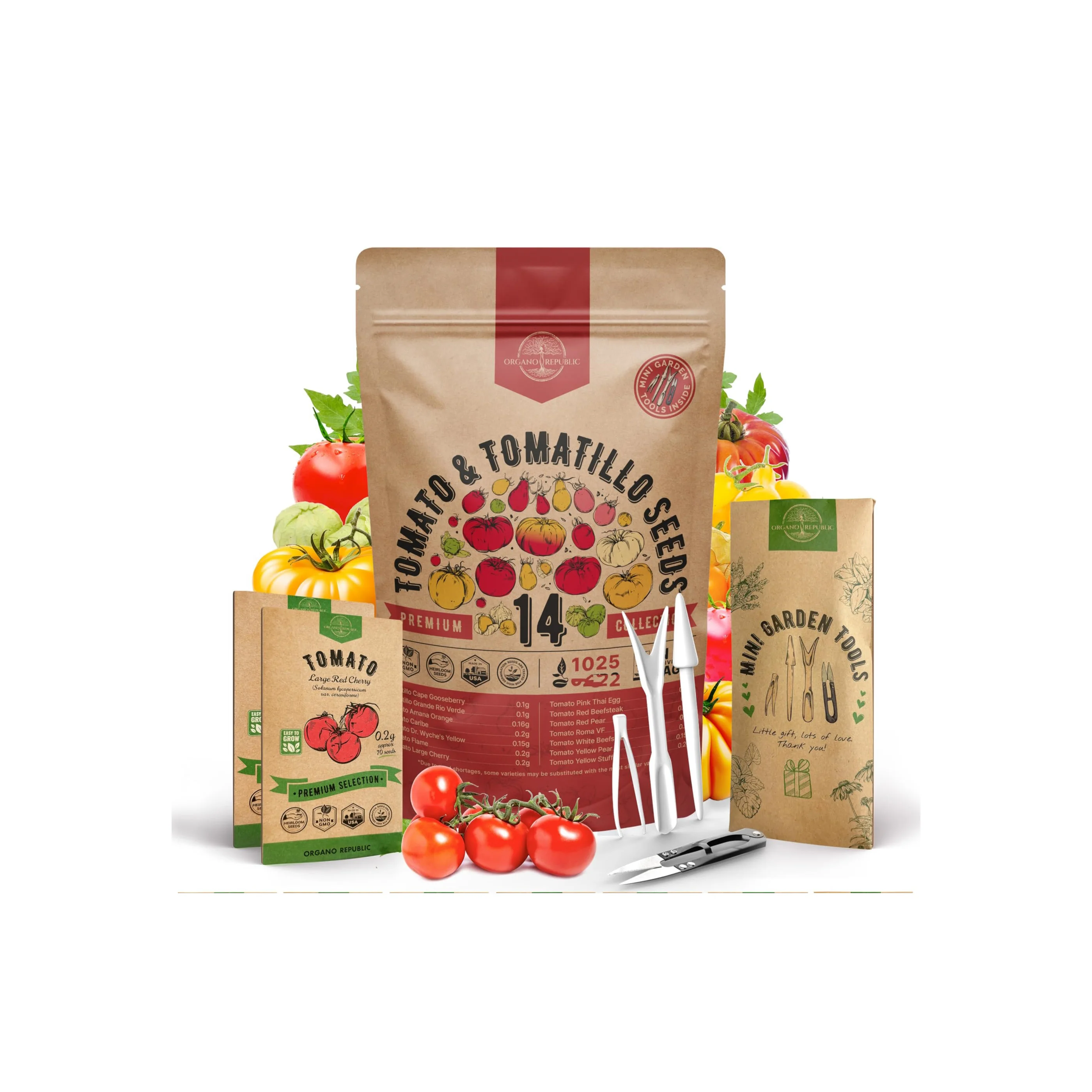 Organo Republic 14 Rare semences de tomates Garden Seeds Variety Pack for Outdoors Gardening 800+ tomato seeds f1 hybrid red