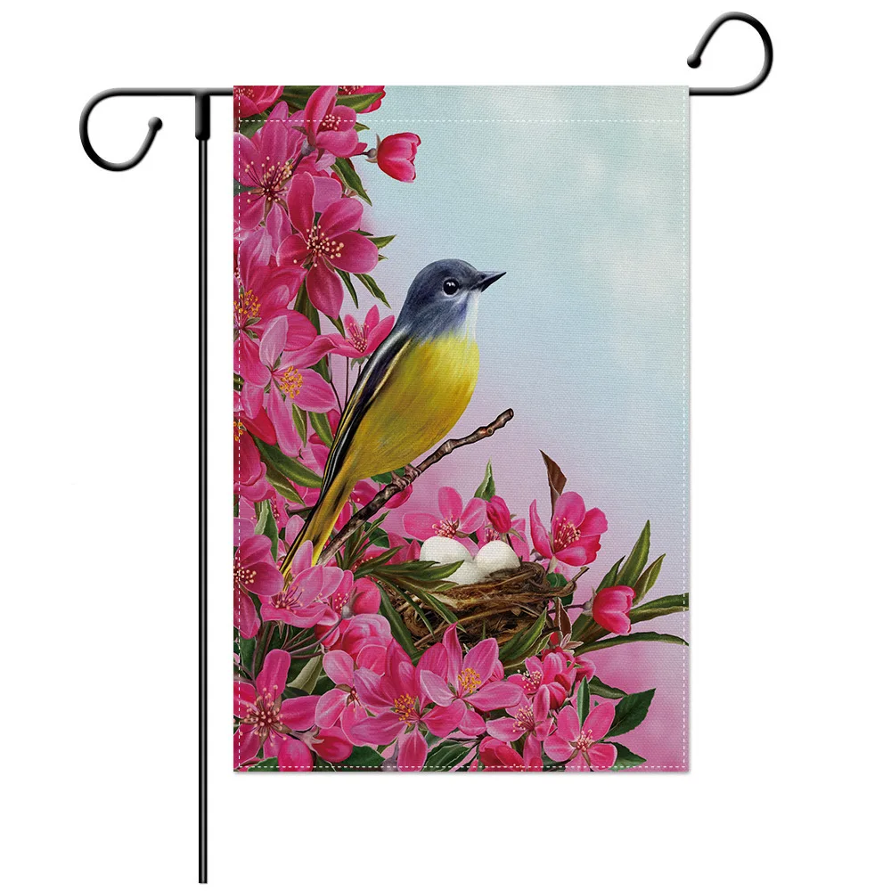 New Style Seasonal Spring Bird Flower Parrots Print Custom Decoration Garden Flag