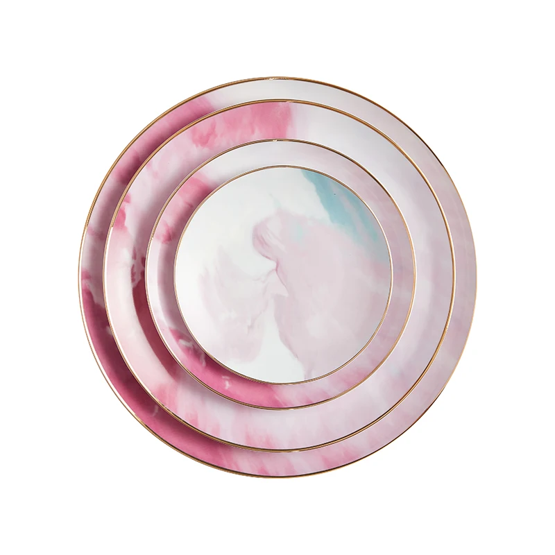 Wholesale hotel banquet bone china plate set country style pink flower restaurant dinnerware sets for caterin grental event