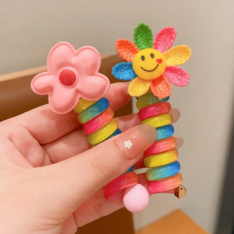 IFOND 2023 Hot Sale Candy Color Pectin Curly Phone Line Hair Ties Cute Cartoon Strawberries Bow High Elastic Hair Ties For Kids