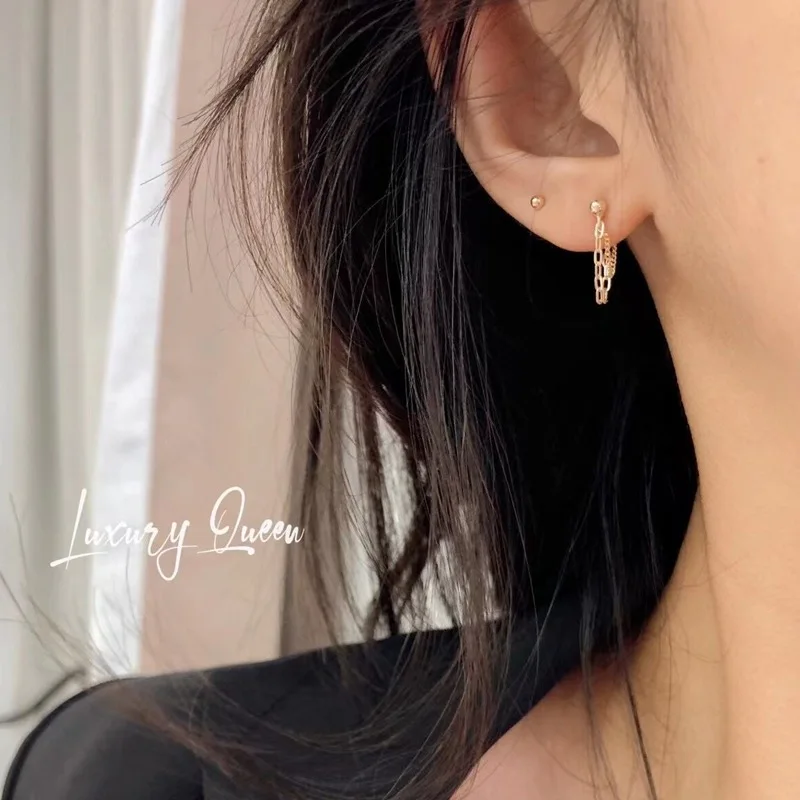 xjy 20g Cz Chain Pendent 10K 14K Solid Gold  Fine Jewelry Rook Conch Tragus Screw Stud Cartilage Earring Helix Piercing