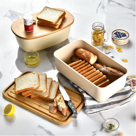 Large Capacity Bread Storage Box Baking Food Grade Wooden Lid Rectangle and Oval Shaped