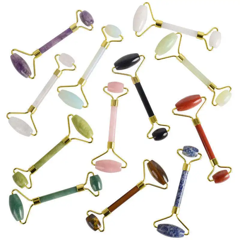 3 in 1 comb rose quartz  flower handle green jade face roller gua sha set gua sha scraping tool stein neu jade roller bulk