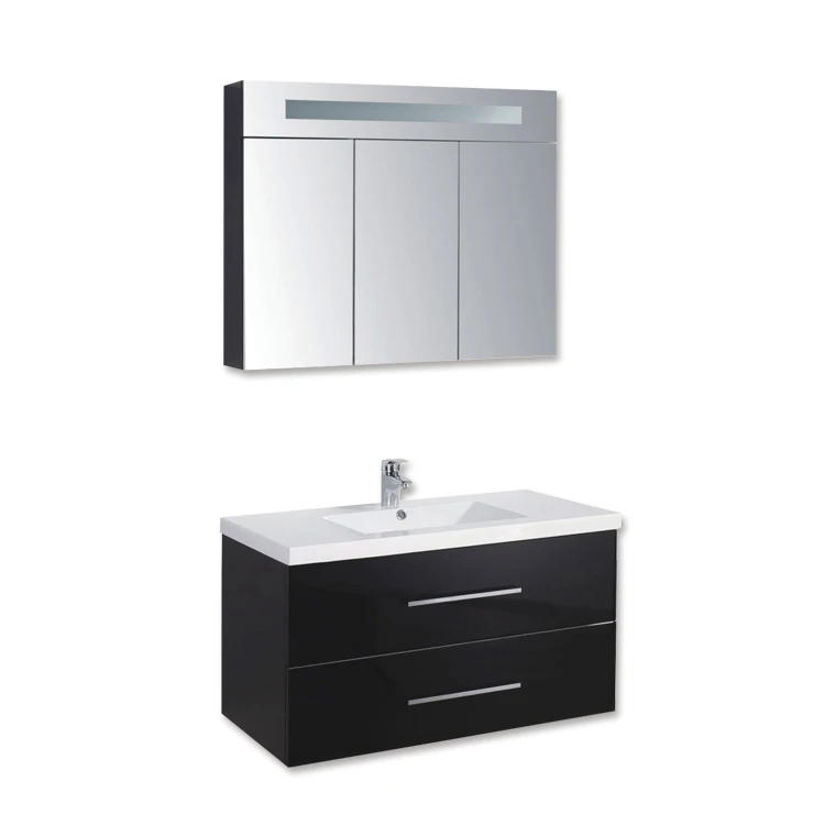 Wholesale cheap black bathroom cabinet with mirror ceramic washbasin