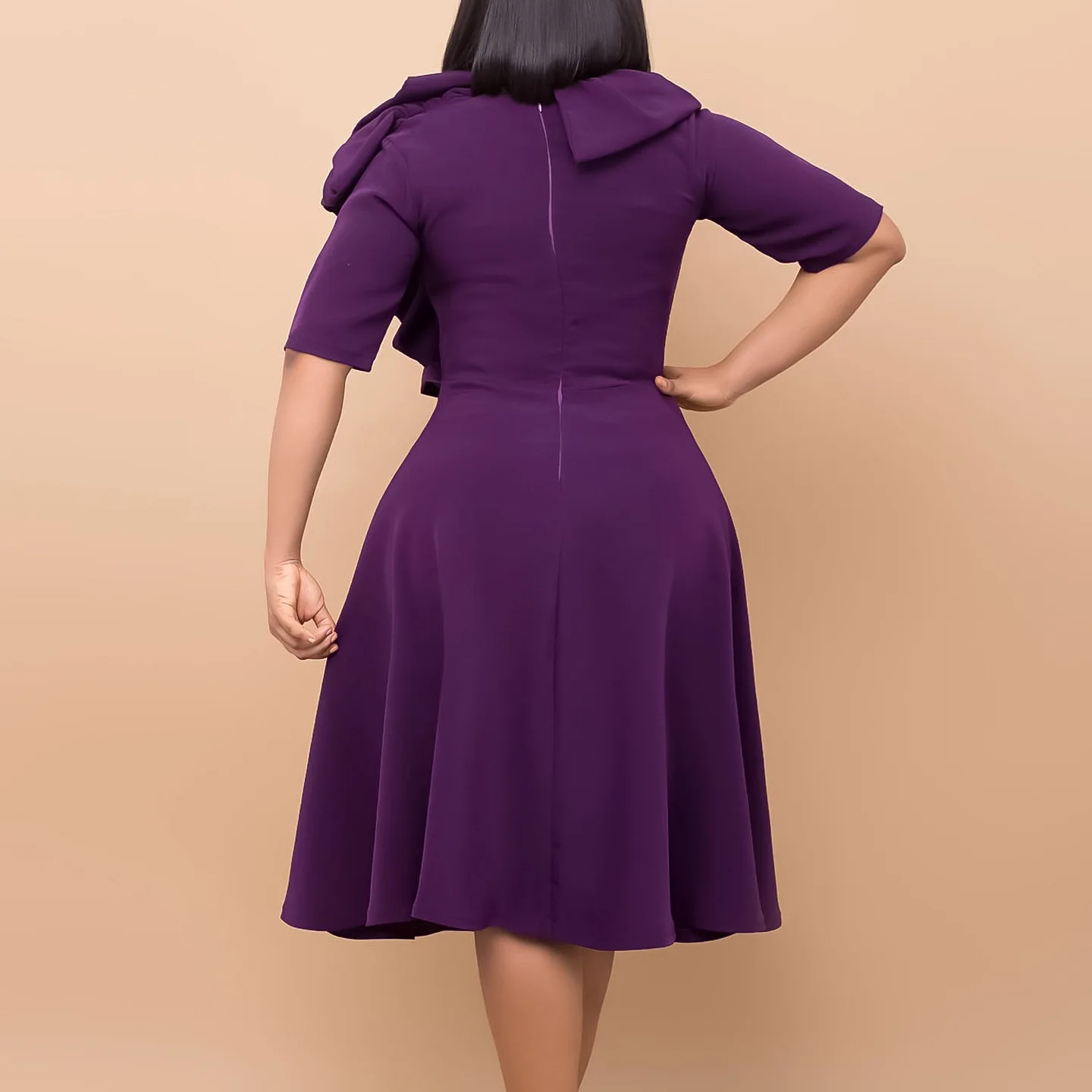 D417 Latest Design Fashionable Autumn Dresses 2023 Solid Color Ruffle A-line Elegant Dresses Casual Women African Dresses