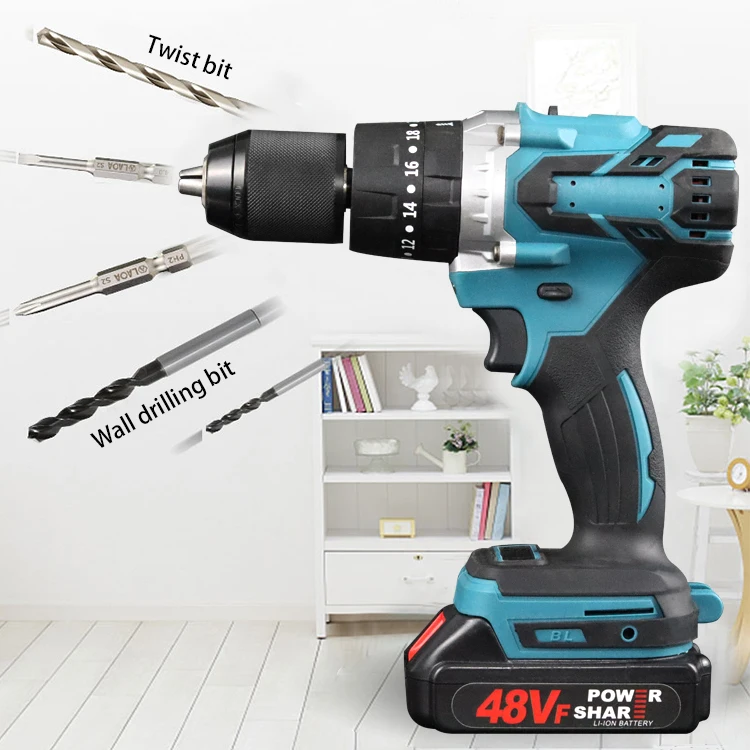 Portable lithium battery power cordless percussion drill multi-functional electric drill industrial electric screwdriver set