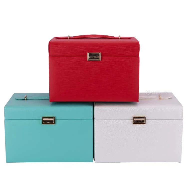 Zebo Custom PU Leather Multilayer drawer Large storage necklace earring ring jewellery case jewelry box organizer