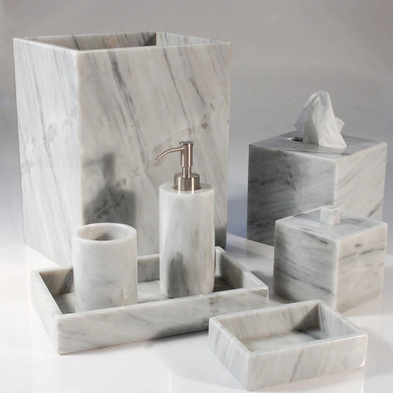 Набор мраморных аксессуаров для ванной комнаты с подставкой