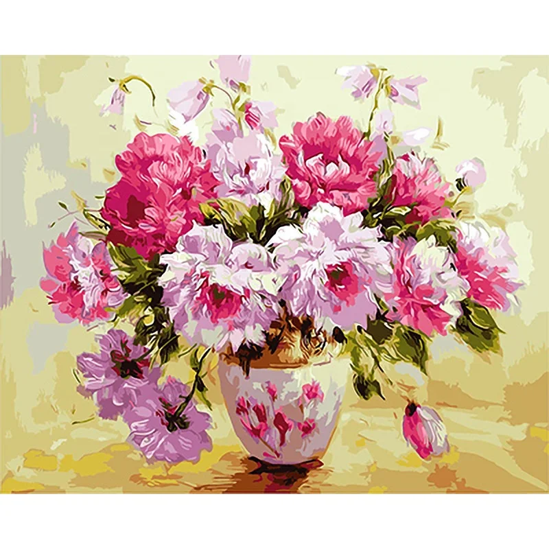 paint boy Newest  canvas digital oil painting by numbers, clear printing digital painting, vase and flower digital DIY painting