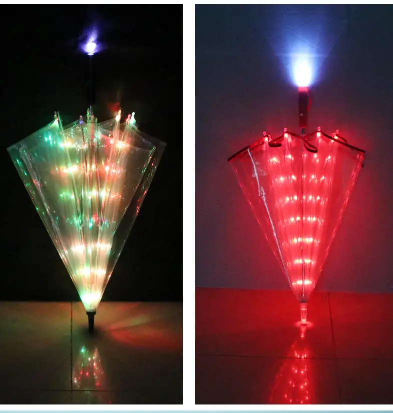 TX8154 Creative LED Clear Umbrella Custom Transparent LED Light Rain Umbrella for Adults & Kids Party Advertising Gift