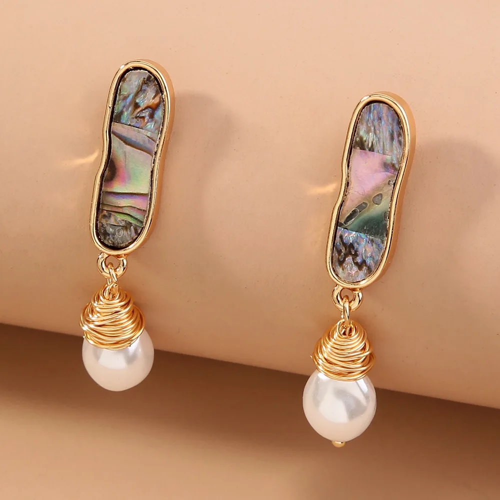 Cross-border E-commerce Products Natural Abalone Stud Earrings Original Handmade Wrapped Pearl Earrings