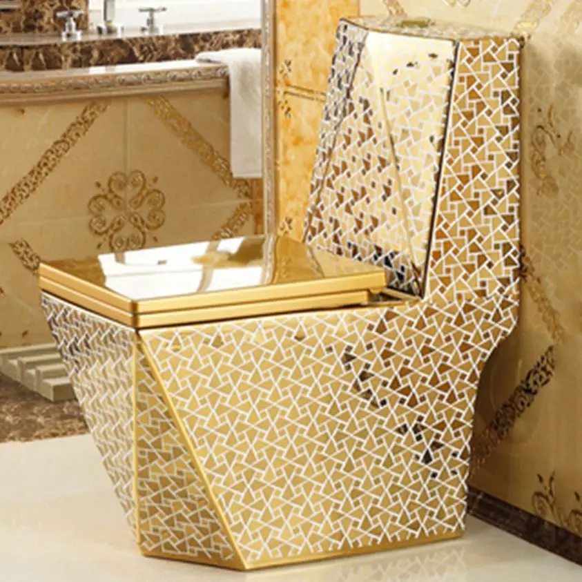 gaoxiang Chinese sanitary ware bathroom ceramic Luxury golden colored toilet gold wc toilet s-trap one piece toilet