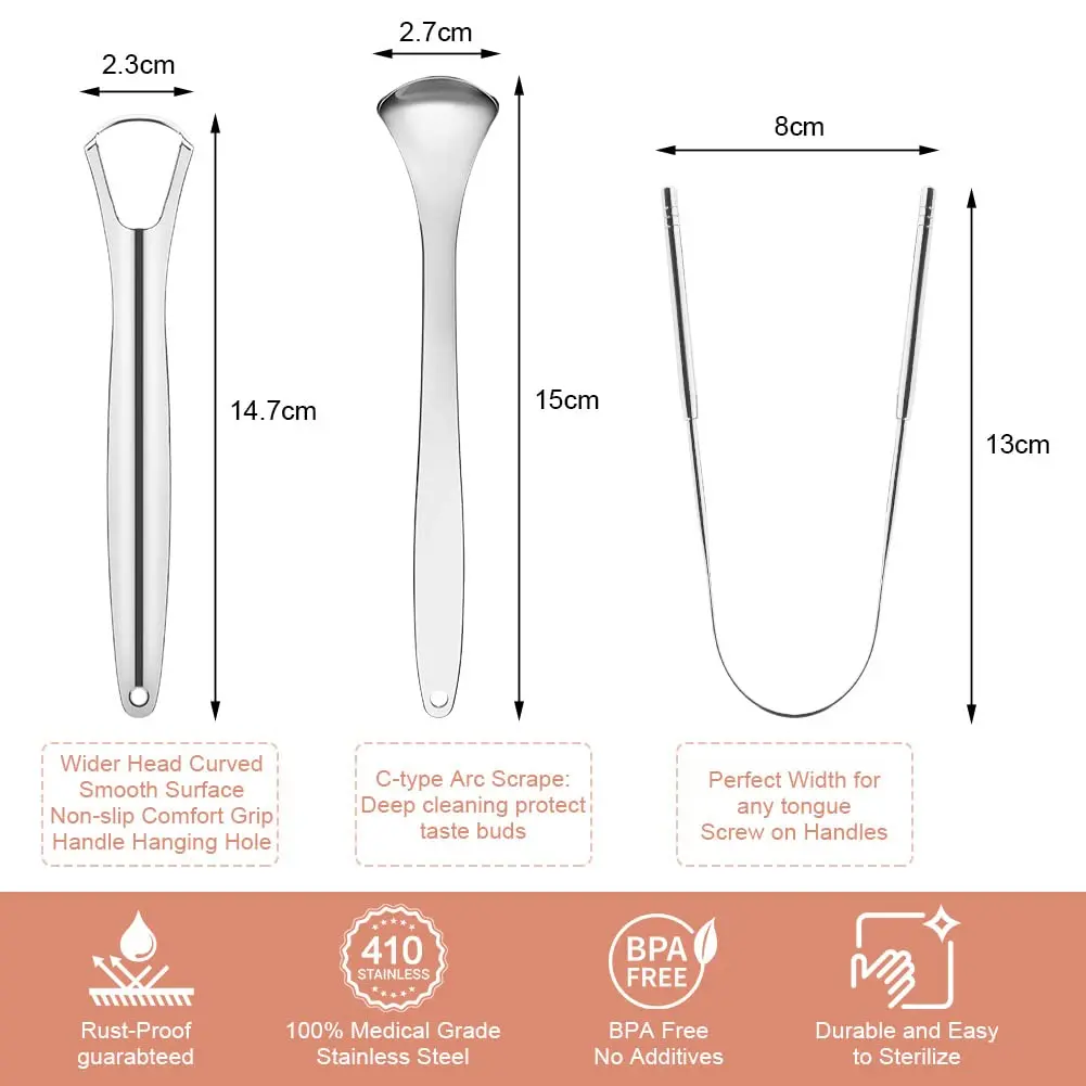 Tongue cleaner custom logo professional stainless steel tongue scraper reduce bad breath high quality tongue scraper